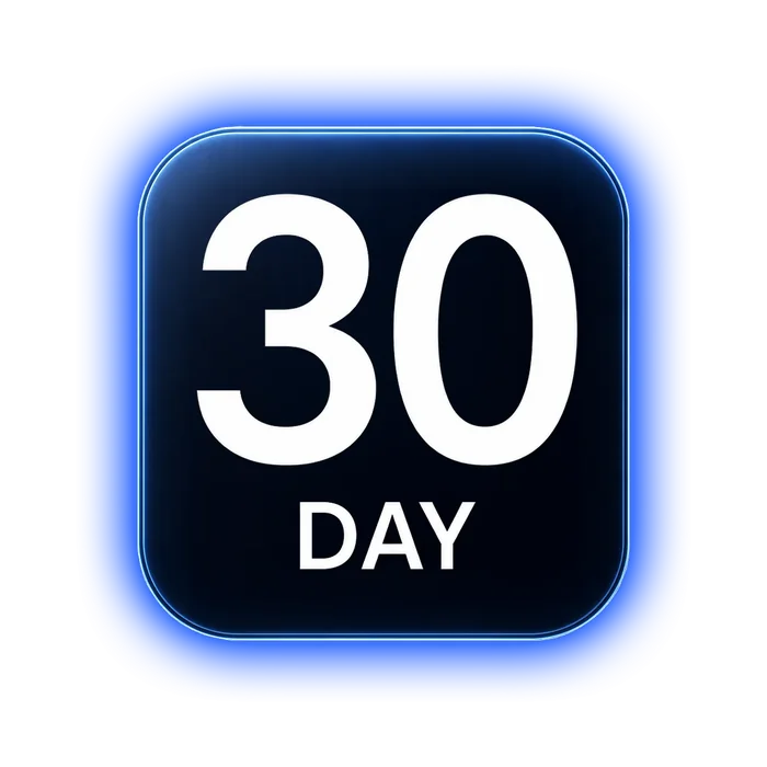 A badge reading 30 DAY, for our 30-day money-back guarantee